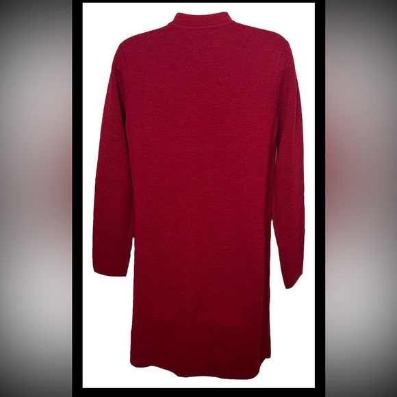 EILEEN FISHER Cardigan Sweater Coat Open Red 100% Wool Tunic Tight Knit XS - Picture 5 of 7